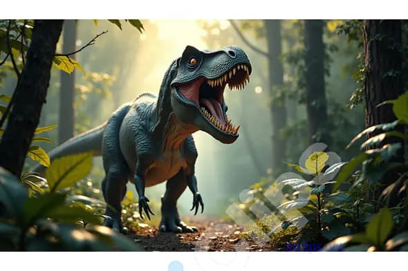 Realistic Roaring T-Rex in a Sunlit Jungle