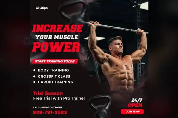 Gym Fitness Training Promotional Template with Athletic Model