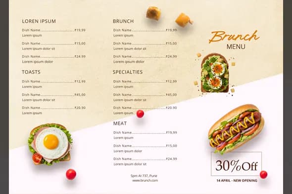Restaurant Brunch Menu Layout with Photography