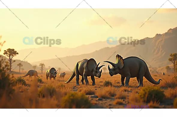 Triceratops Herd in Prehistoric Desert