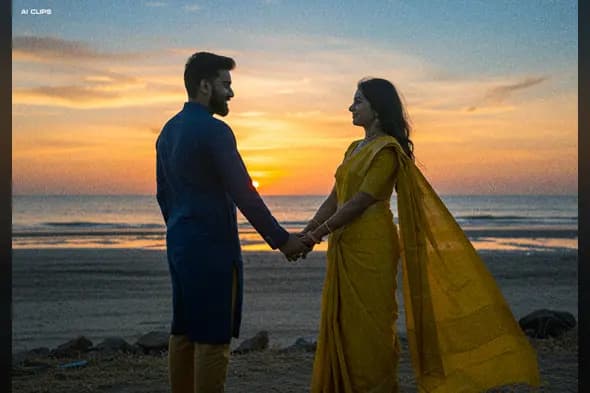 Romantic Sunset Couple Portrait  Warm Golden Hour Effect