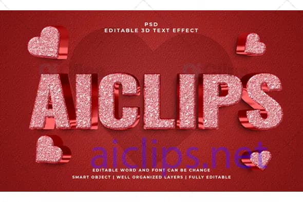 Glitter Heart 3D Text Effect PSD