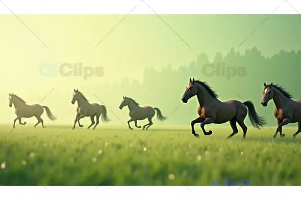 Running Horses on a Sunlit Meadow