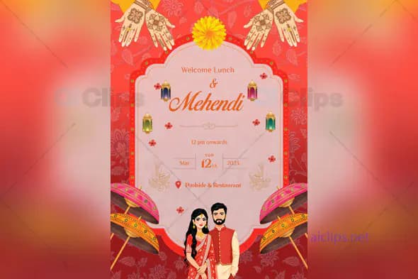 Mehendi Invitation Card PSD Template