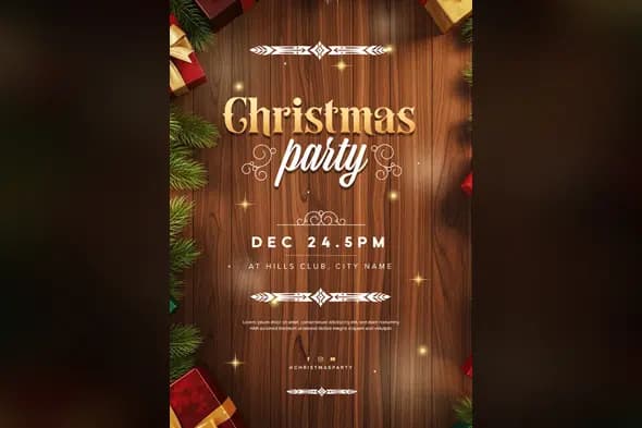 Rustic Wooden Christmas Party Invitation Template