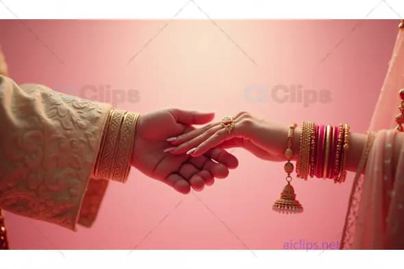 Traditional Indian Wedding: Bride and Groom Holding Hands