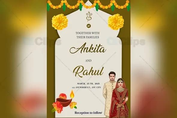 Traditional beautiful Indian Wedding Invitation PSD Template
