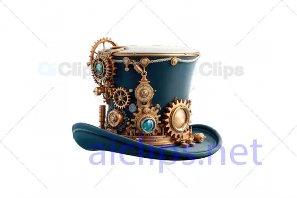 Stylish Steampunk Top Hat 3D Model with Brass Gears