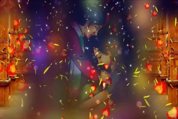 Romantic Wedding Moment with Petals and Light Animation