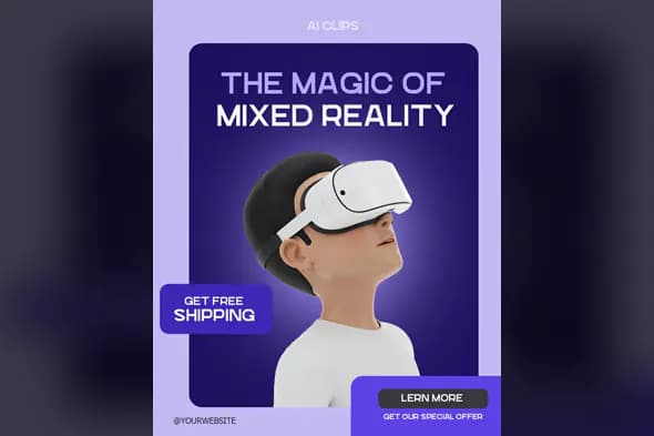 Mixed Reality Tech Ad Banner with 3D Character and VR Headset