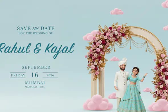 Pastel Blue Save the Date Wedding Invitation Template with 3D