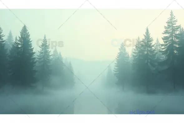 Misty Pine Forest in Early Morning Fog