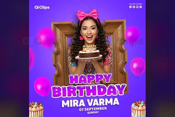 Happy Birthday Celebration Template with Cake and Balloons