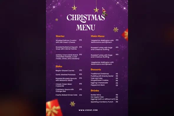 Purple Festive Holiday Restaurant Menu Template