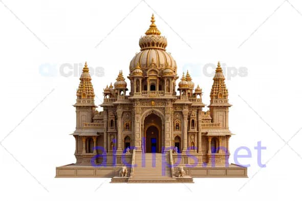 Majestic 3D Indian Temple with Grand Dome and Ornate Spires