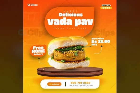 Vada Pav Food Promotion Social Media Template