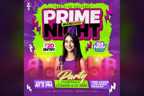 Prime Night Party Flyer PSD Template