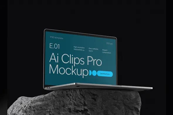 Laptop Screen Mockup  Elegant Display on Stone Base