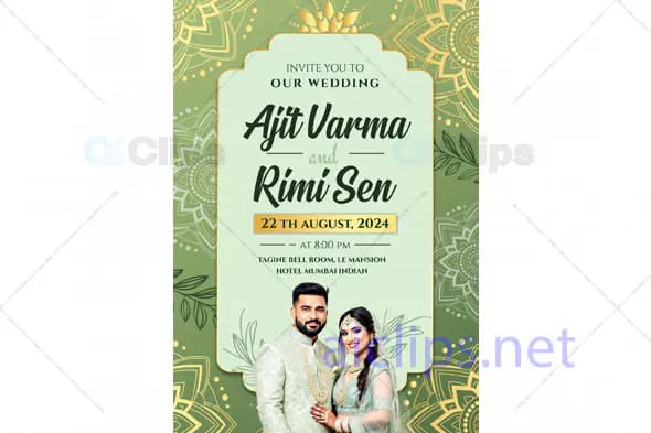 Classic Green Wedding Invitation PSD Template