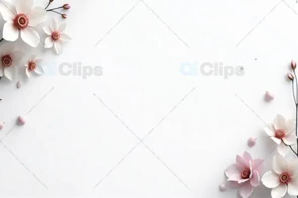 Minimalist Floral Frame Background with White and Pink Flowers