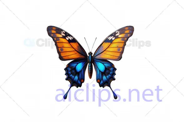 Realistic Blue and Orange Butterfly 3D Model - Exotic Insect Design