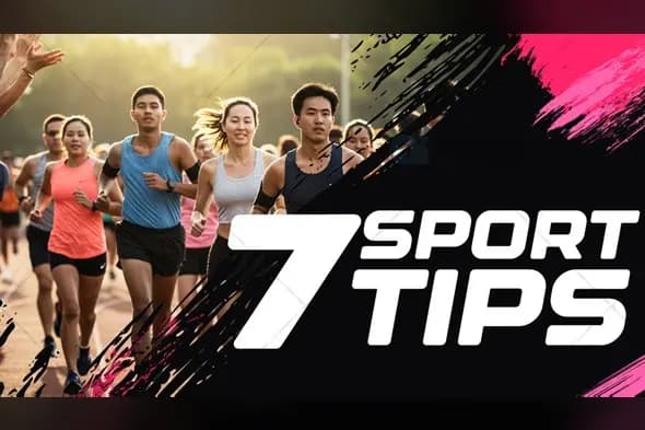 Dynamic Sports Tips Banner with Group Running Scene