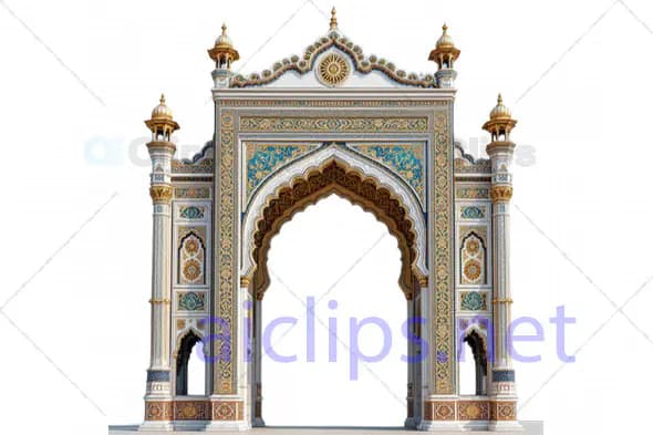 Majestic 3D Mughal Archway with Elaborate Golden Detailing