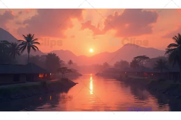 Sunset River Village in the Mountains