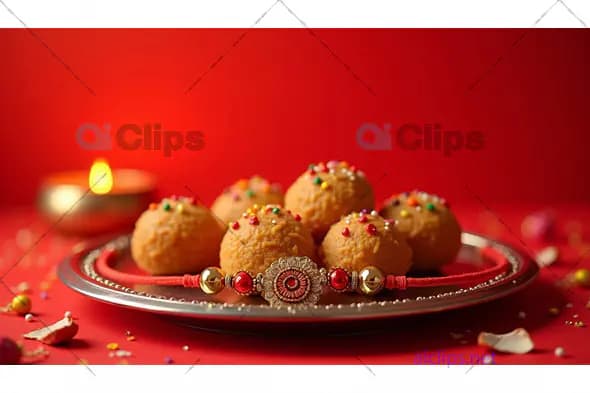 Raksha Bandhan Sweets with Rakhi on a Plate