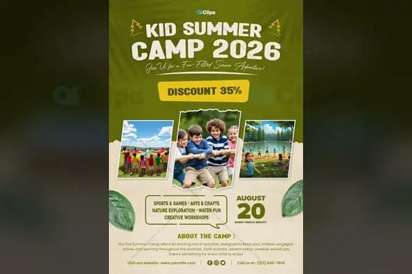 Kids Summer Camp Adventure Activities Promotional Template