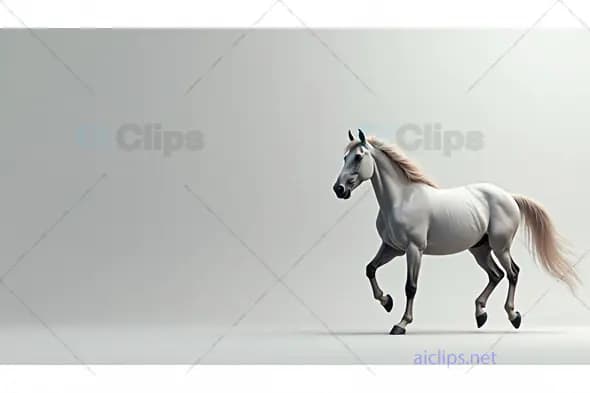 Elegant White Horse in Motion on Minimalist Grey Background