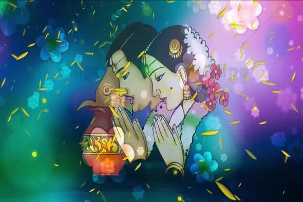 Traditional Wedding Blessing Scene with Floral Animation