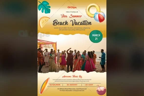 Beach Vacation Party Flyer Template with Summer Elements