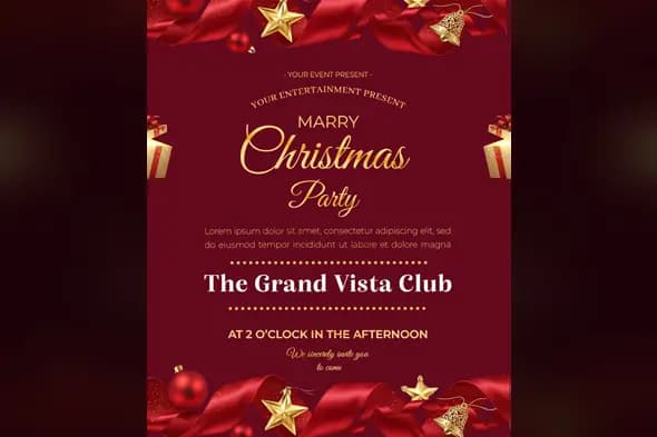 Burgundy Gold Christmas Party Invitation Template