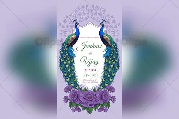 beautiful Peacock Wedding Invitation PSD Template