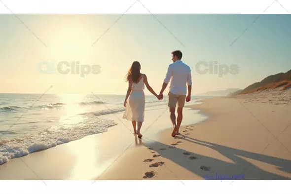 Romantic Couple Walking on the Beach at Sunset