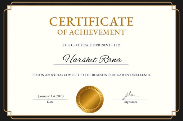 Elegant Gold Business Achievement Certificate