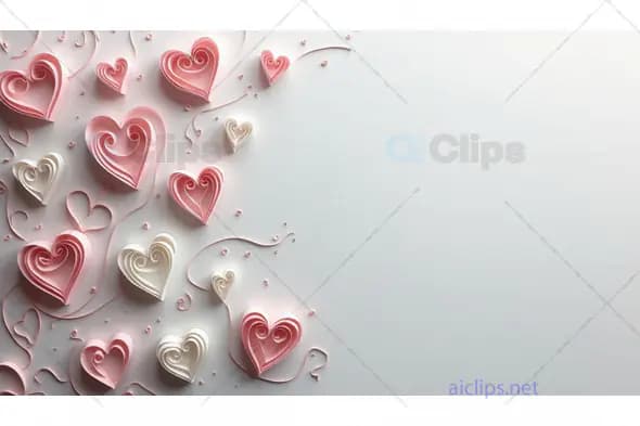 Quilling Hearts in Pink and White on Minimalist Background