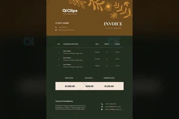 Elegant Dark Green and Gold Floral Invoice Template