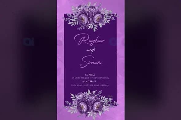 Elegant Purple Peony Wedding Invitation Template