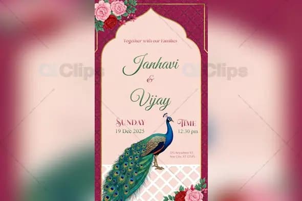 Royal Peacock Wedding Invitation PSD Template