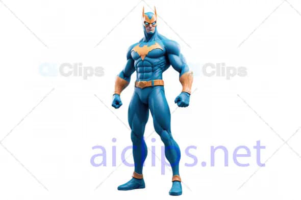 Classic 3D Superhero Character Model in Blue and Gold Suit