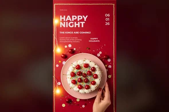 Festive Cherry Cake Holiday Party Invitation Template