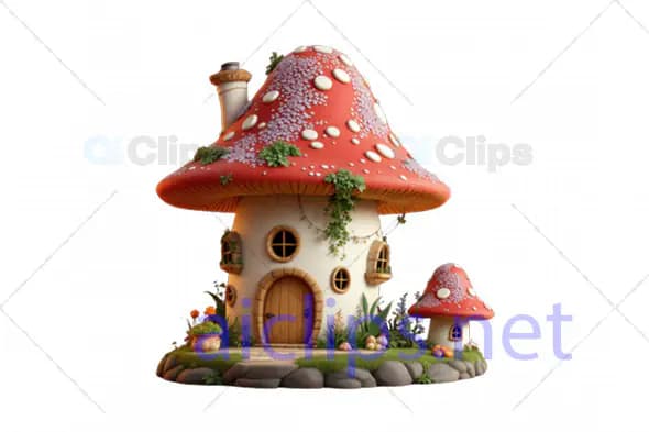 Fairy Tale Mushroom House 3D Model - Fantasy Cottage Design