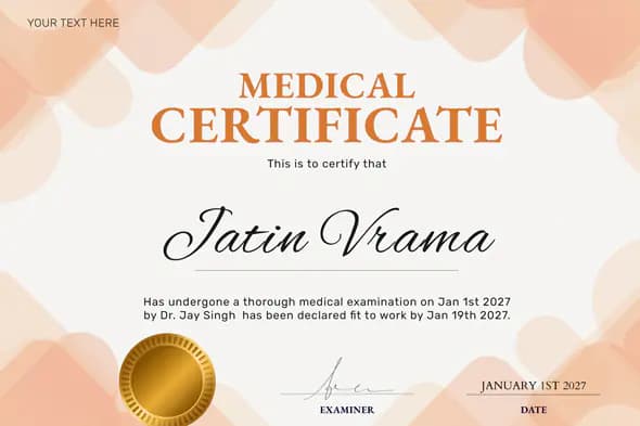 Elegant Peach Medical Certificate Template
