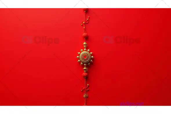 Traditional Red and Gold Indian Hanging Ornament on Red Background