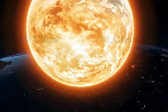 Sun Rising Over Earth - Space Horizon with Planet and Star