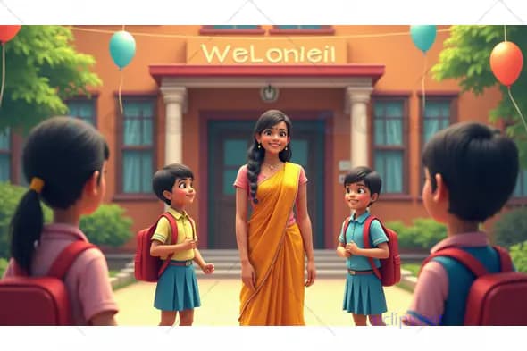 Teacher Welcoming Students on the First Day of School