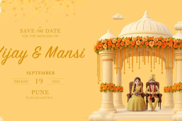 3D Golden Yellow Save the Date Indian Wedding Template