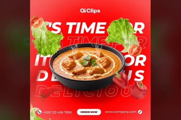 Butter Chicken Social Media Food Template with Red Background